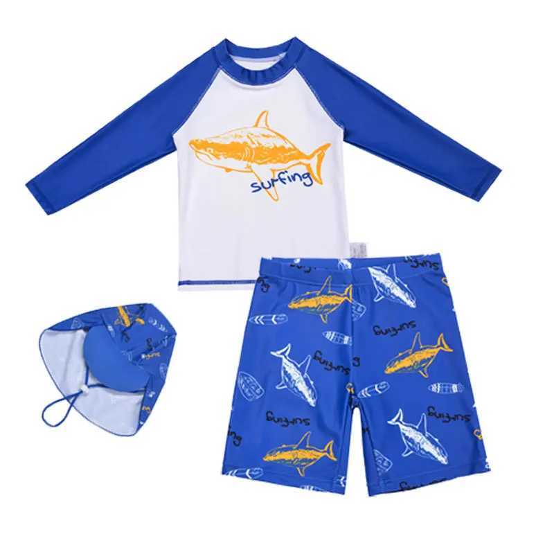 3 Pcs New Boys Swimsuit Sun Protection UPF 50+ Long Sleeve Swimming Sunsuit With Hat Split Bathing Suits ChildrenXJ250214