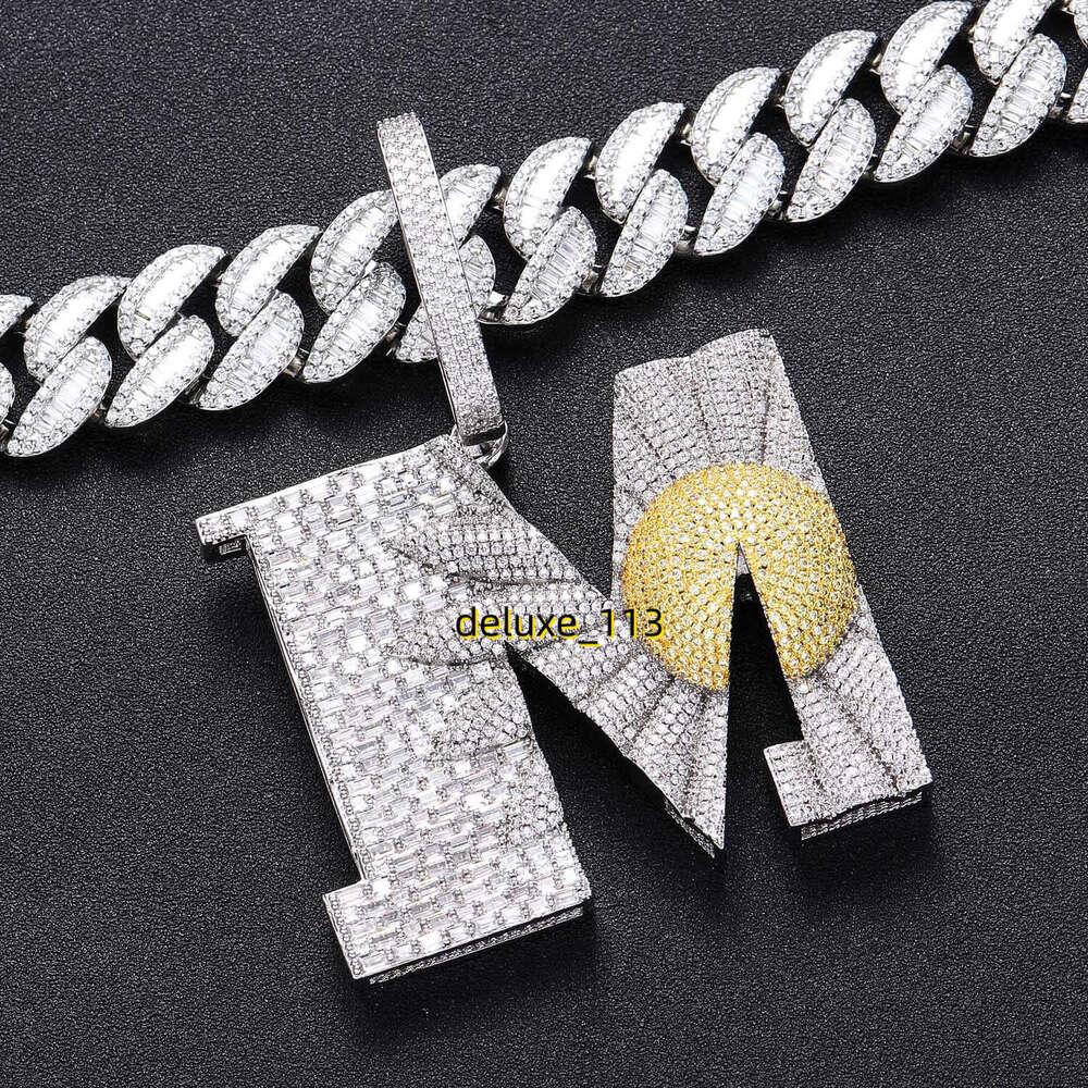 KnowKnow Same Style M Daisy Hip Hop Pendant T Square Full moissanite Inlaid Personalized Men's Necklace