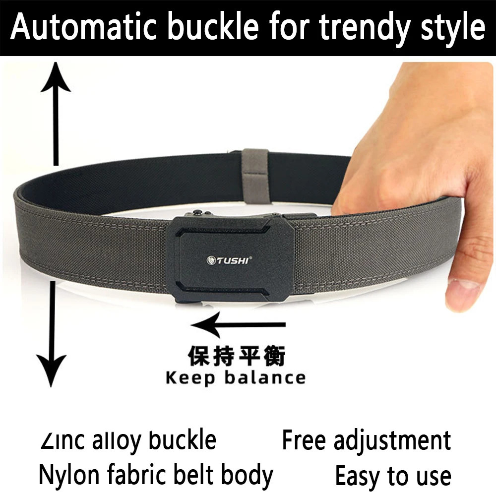 TUSHI Mens Belt Automatic Metal Buckle IPSC Gun Belt Tactical Canvas Webbing Military Belt Outdoor Work Business Belt Nylon Belt 250213