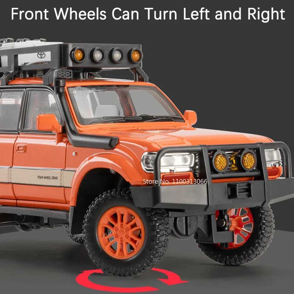 1 24 Alloy Diecast Land Cruiser LC80 Car Toy Model with Light Music Off-road Wheel Pull Back Vehicle Kids Childrens Day GiftT250215