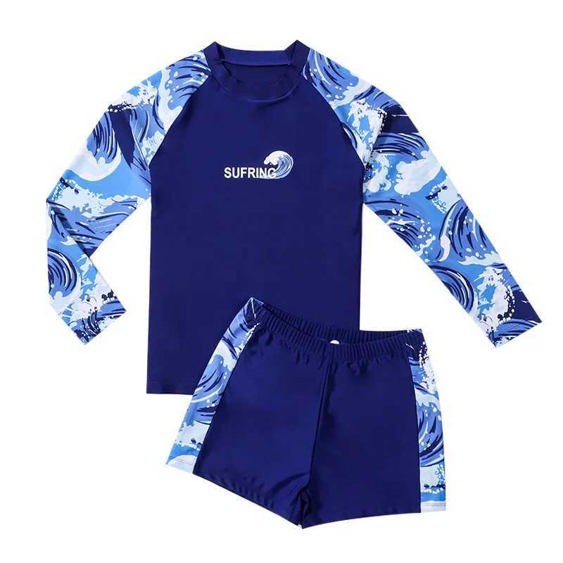 Childrens Chubby Boys Swimsuit Quick-Drying Long Sleeve Swimming Suit Sunscreen Big Boy Plus Size Youth Swimwear SXJ250214