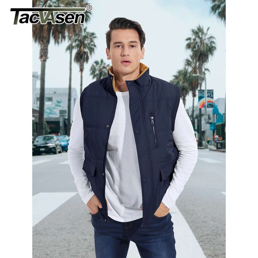TACVASEN Winter Fleece Vests Mens Full Zip Sleeveless Jackets Spring Autumn Cargo Vest Jacket Waistcoats Outerwear