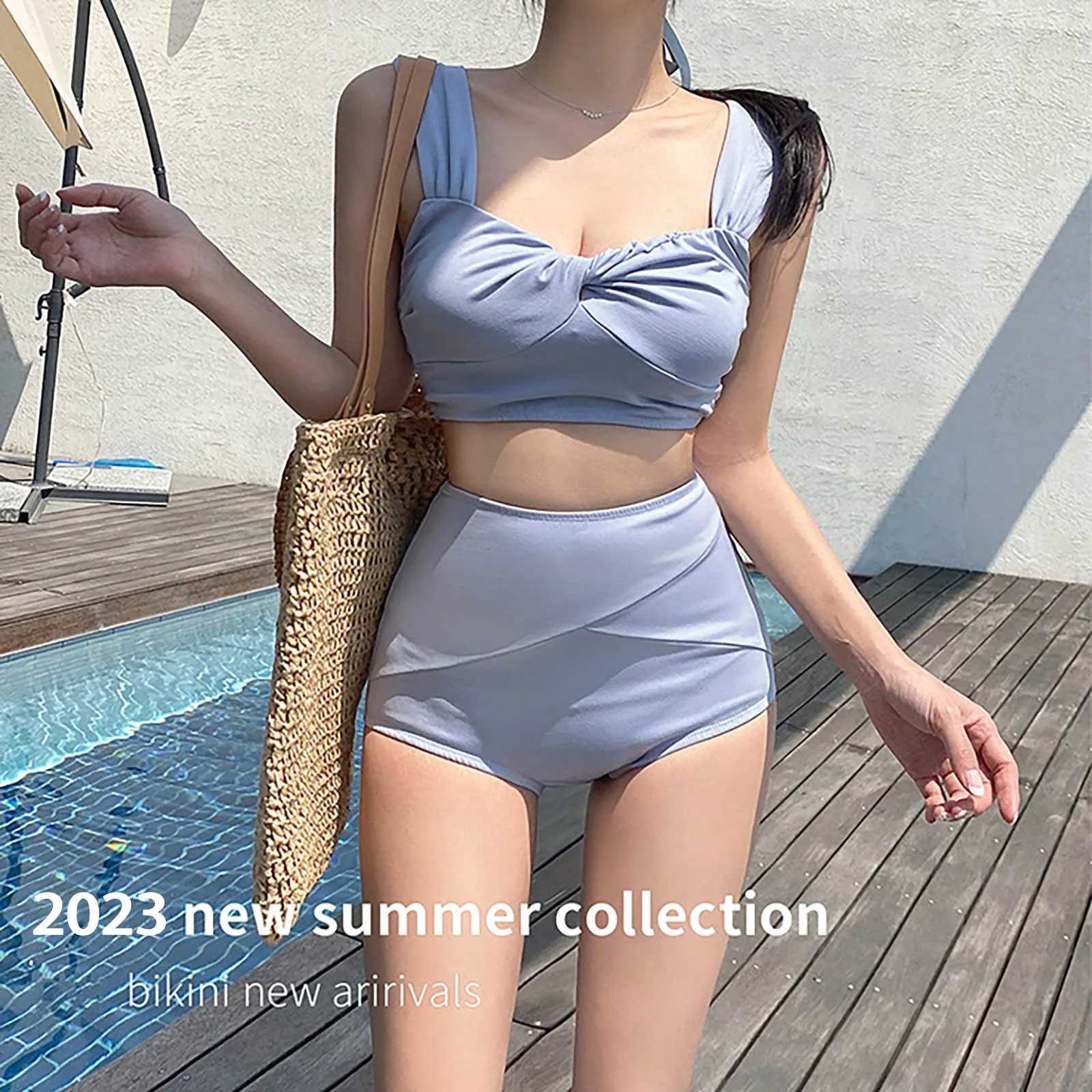 Swimwear Womens High Waisted Bikini Knot Scoop Neck Swimsuit Two Pieces Lace Up Bathing Suit Beach ClothingW250214