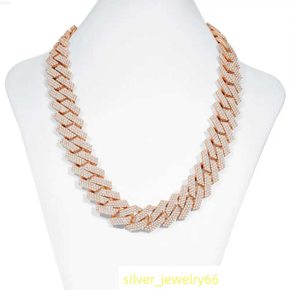 925 Silver Iced Out 18mm Moissanite Round Diamond Cuban Link Chain Diamond Choker Chain for Women