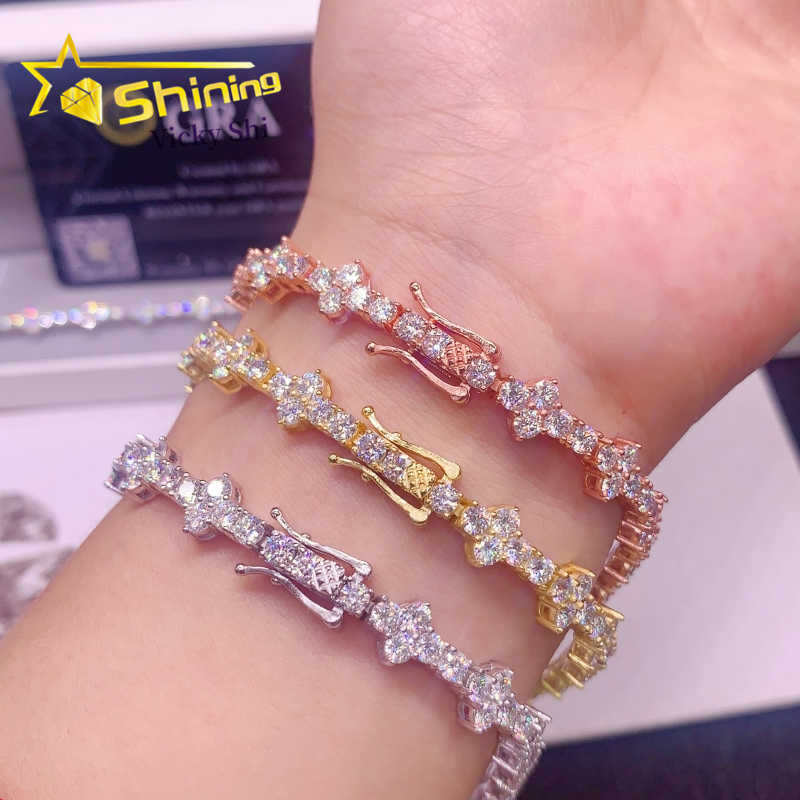 Shining Jewelry Pass Diamond Tester S925 Silver 3mm VVS Moissanite Tennis Bracelet Cross Design Diamond Tennis Chain