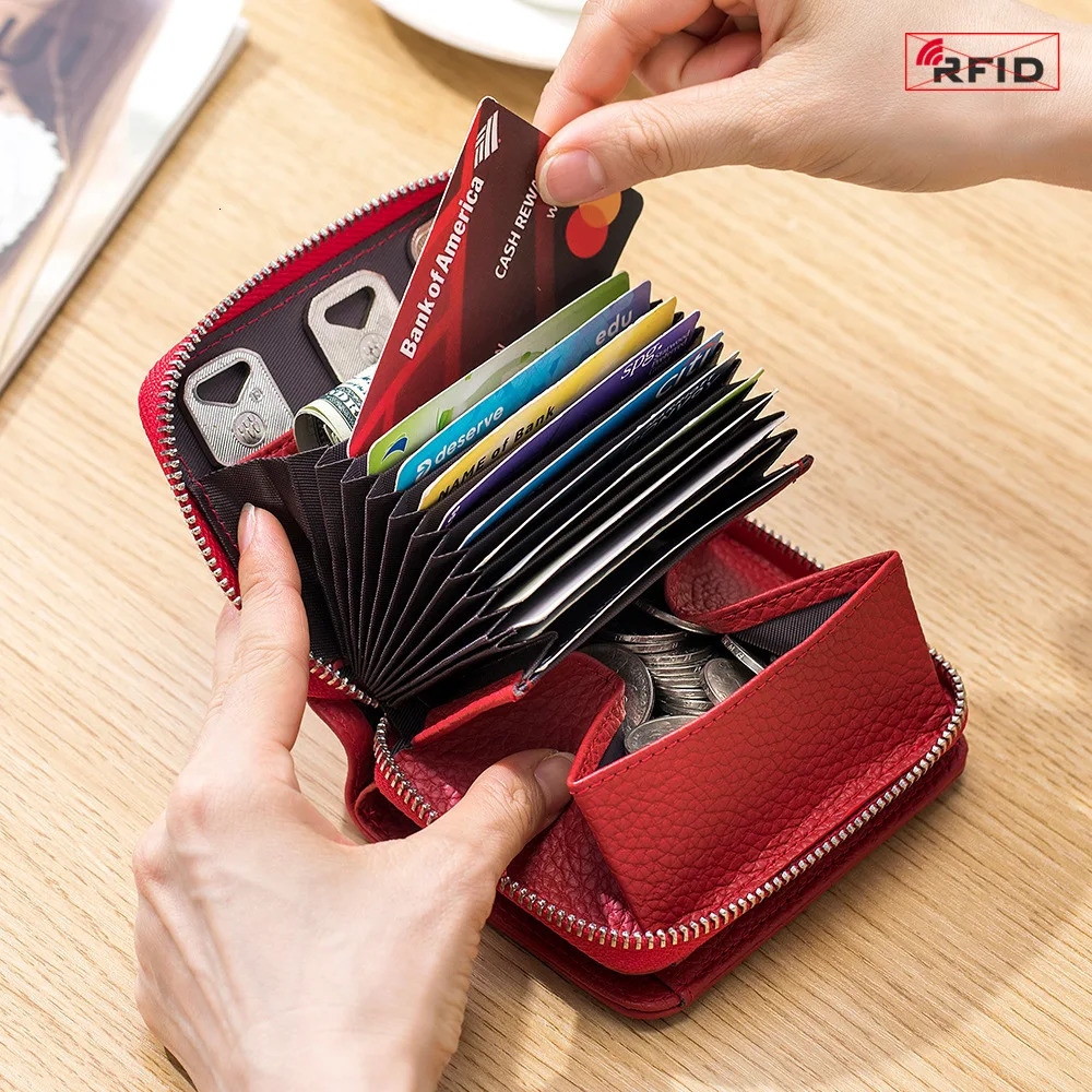 Genuine Leather Short Wallet RFID Bank Credit Card Holder First Layer Cowhide Mini Coin Purse Bag Clutch Key Pouch For Men Women 250207