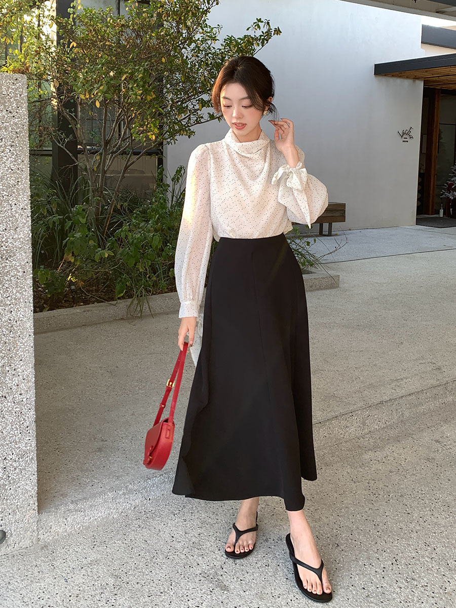 G10145 Spring new style temperament commuting high waist skirt versatile pleated large swing A-line skirt 85132