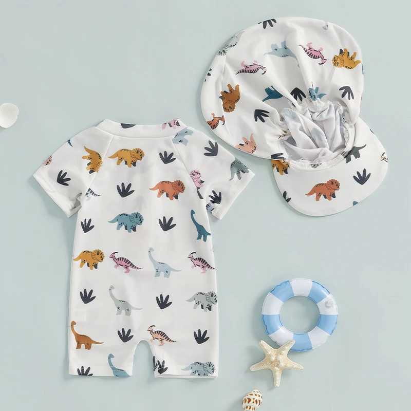 Citgeett Summer Toddler Boys Swimsuit Playsuits Print Zipper Short Sleeve Bathing Suit Cap ClothesXJ250214