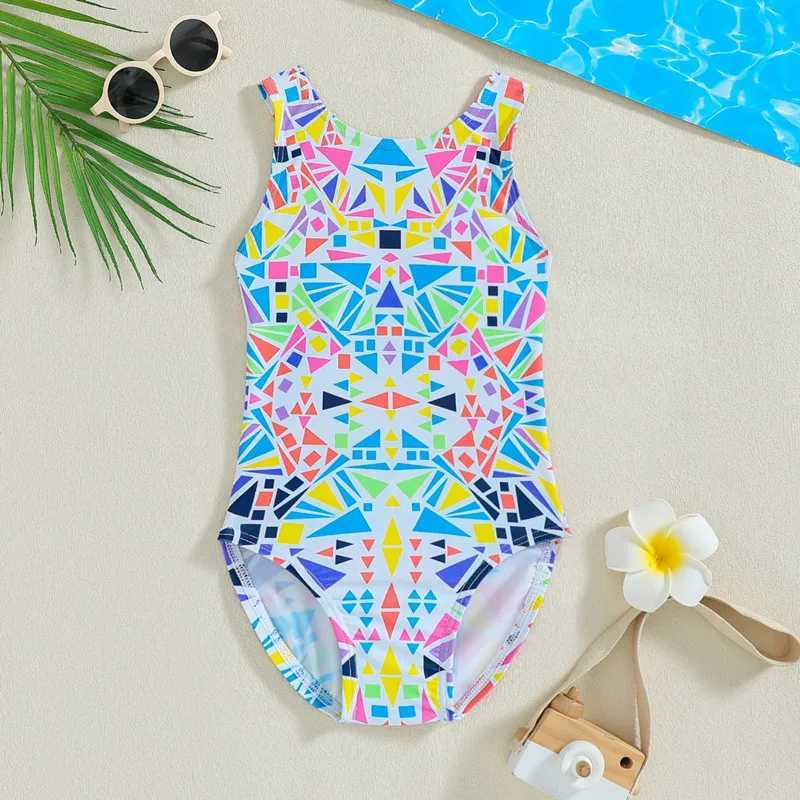 2024 New Girls Beach Floral Swimsuit One-piece Vest One-piece Swimsuit Large Childrens SwimsuitXJ250214