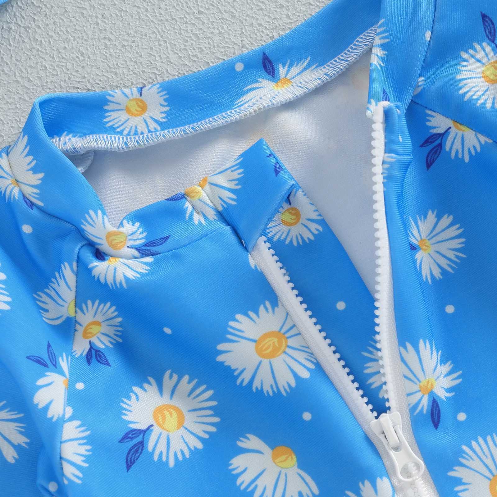 Toddler Baby Girls Floral Swimsuit Cotton Beachwear Newborn Long Sleeve Bikini with Hat Swimwear Infant Summer Bathing SuitsXJ250214