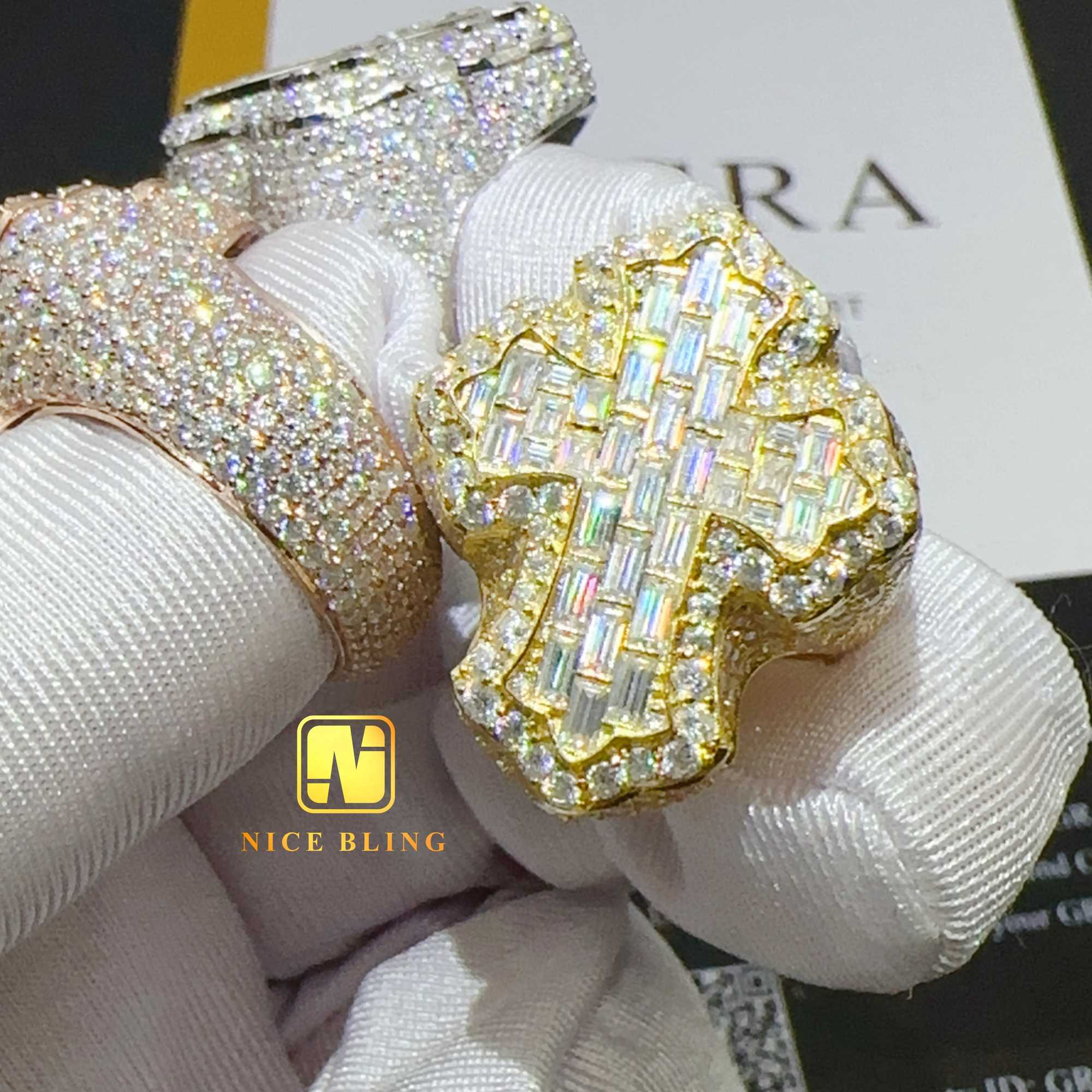 Fully Iced Out baguette Diamond Rings Fashion Hip Hop Cross Ring Gra Certified Moissanite Jewelry for Men