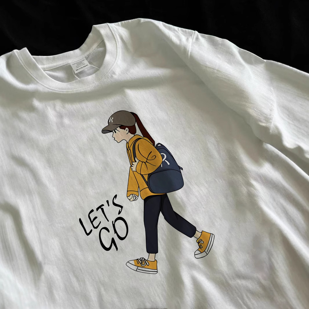 2025 Summer New Short T-shirt Pure Cotton Loose Korean Edition Instagram Women's Versatile Cartoon Print Inner Layup Half sleeved Top