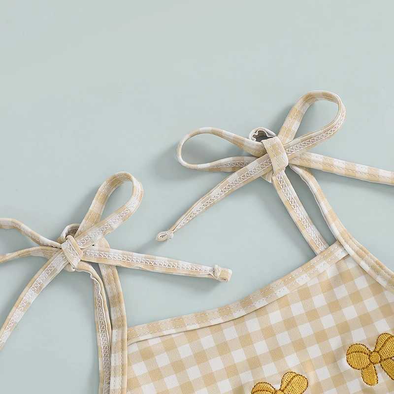 Citgeett Summer Toddler Baby Girls Bikini Spaghetti Straps Embroidery Bow Plaid Swimming Bathing Swimsuit Bodysuit ClothesXJ250214