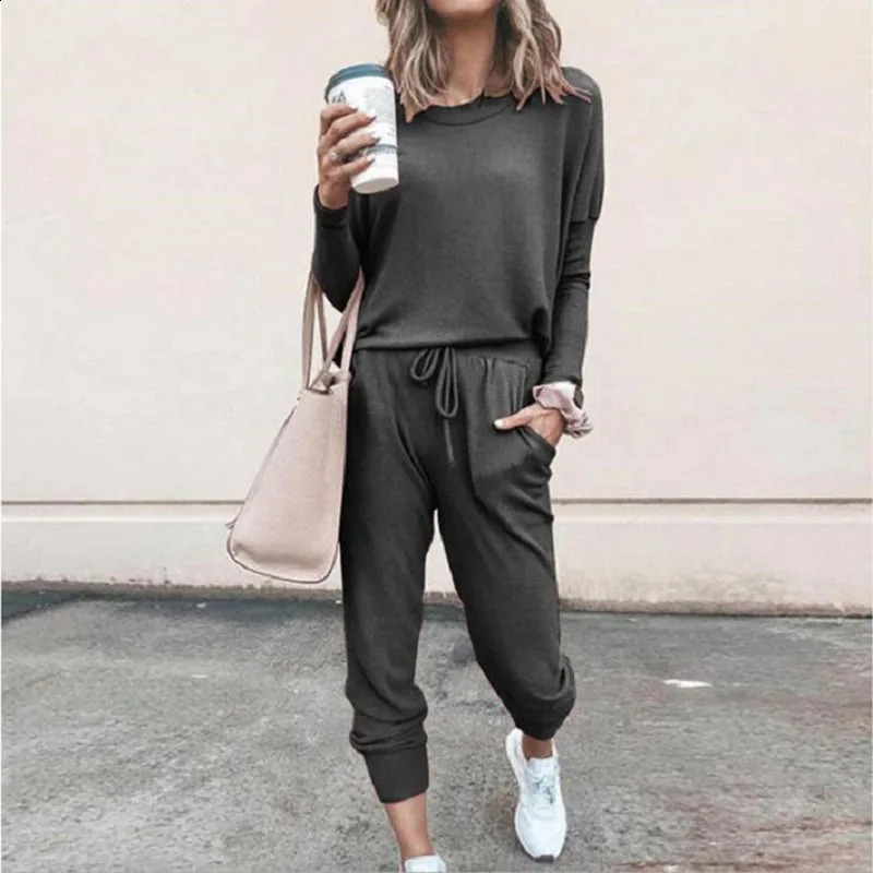 Women Tracksuit Spring Autumn Casual Solid Color Long Sleeve Loose Hoodies Female Fashion Oversize Sportswear Two Piece Set 250210