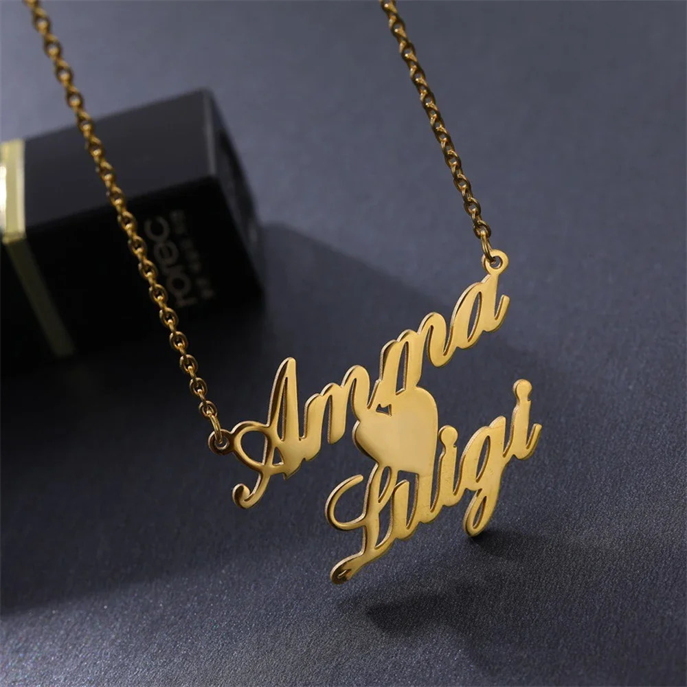 Customized Couple Double Name Pendant Necklace for Women Stainless Steel Jewelry Personalized Love Letter Choker Christmas Gifts 250210