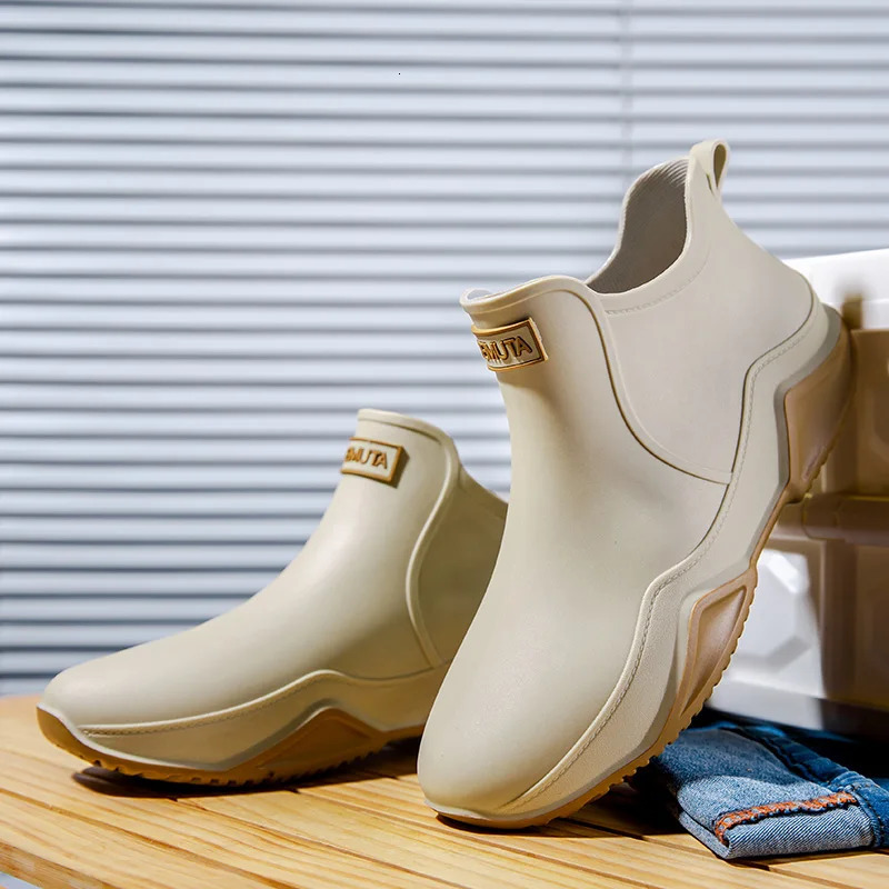 Unisex short rain boots couple shoes low cut anti slip water shoes PVC wear-resistant rain boots garden tiles 250213