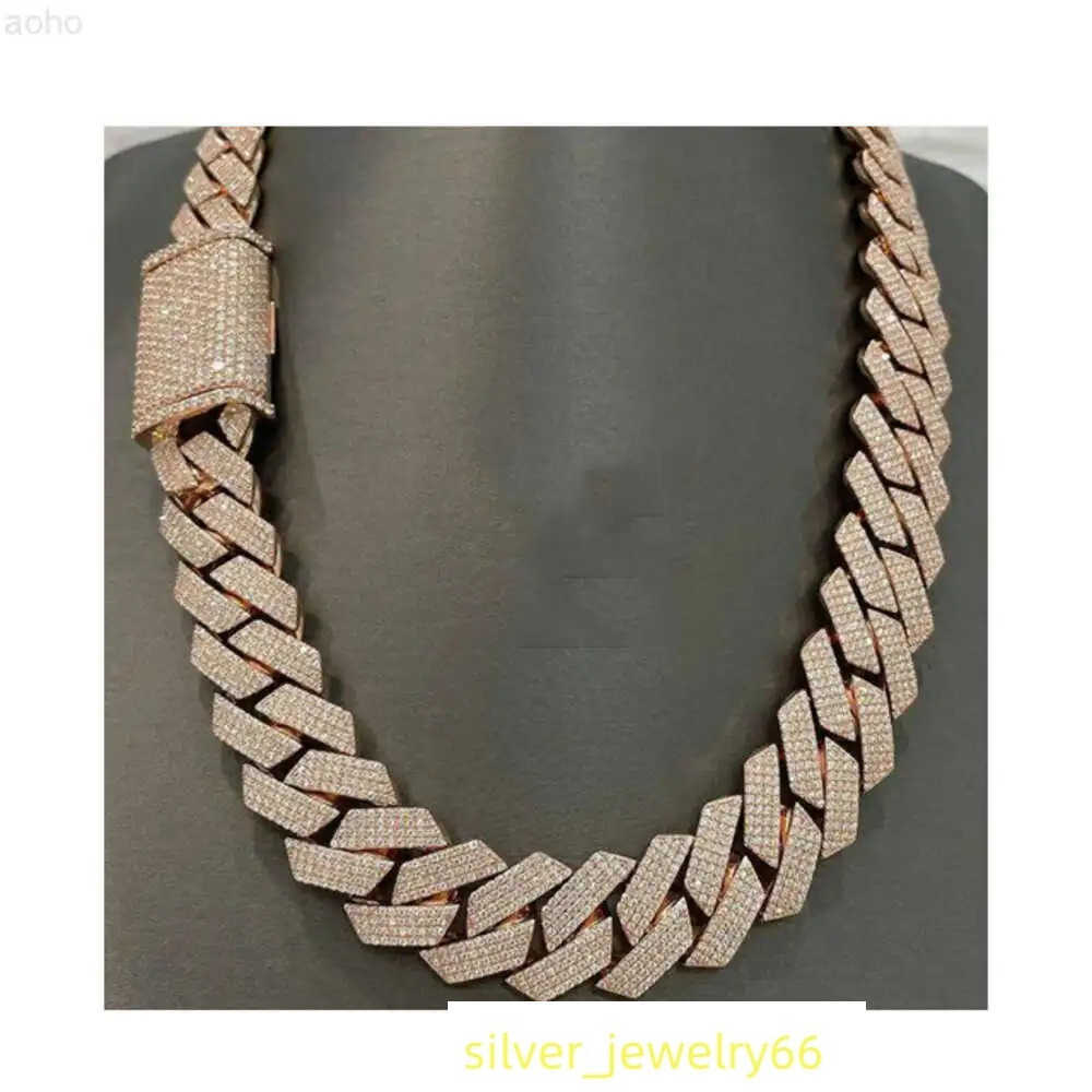 20mm Miami Cuban Link Chain Vvs Moissanite Diamond Stubbed 925 Sterling Silver Rose Gold Plated 18-24