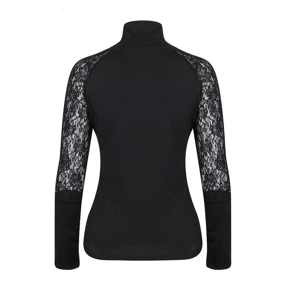 Solid Lace T-Shirt Tops For Women Clothing 2024 Spring Summer Korean Sexy Basic Shirt Elegant Fashion Long Sleeve Tee Y2k Blusas