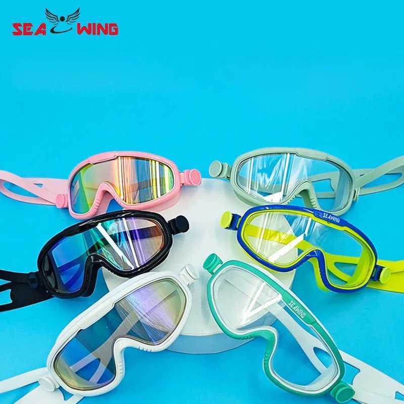 Hot selling childrens large frame swimming goggles for foreign trade waterproof anti fog flat light and colorful goggles Z250215