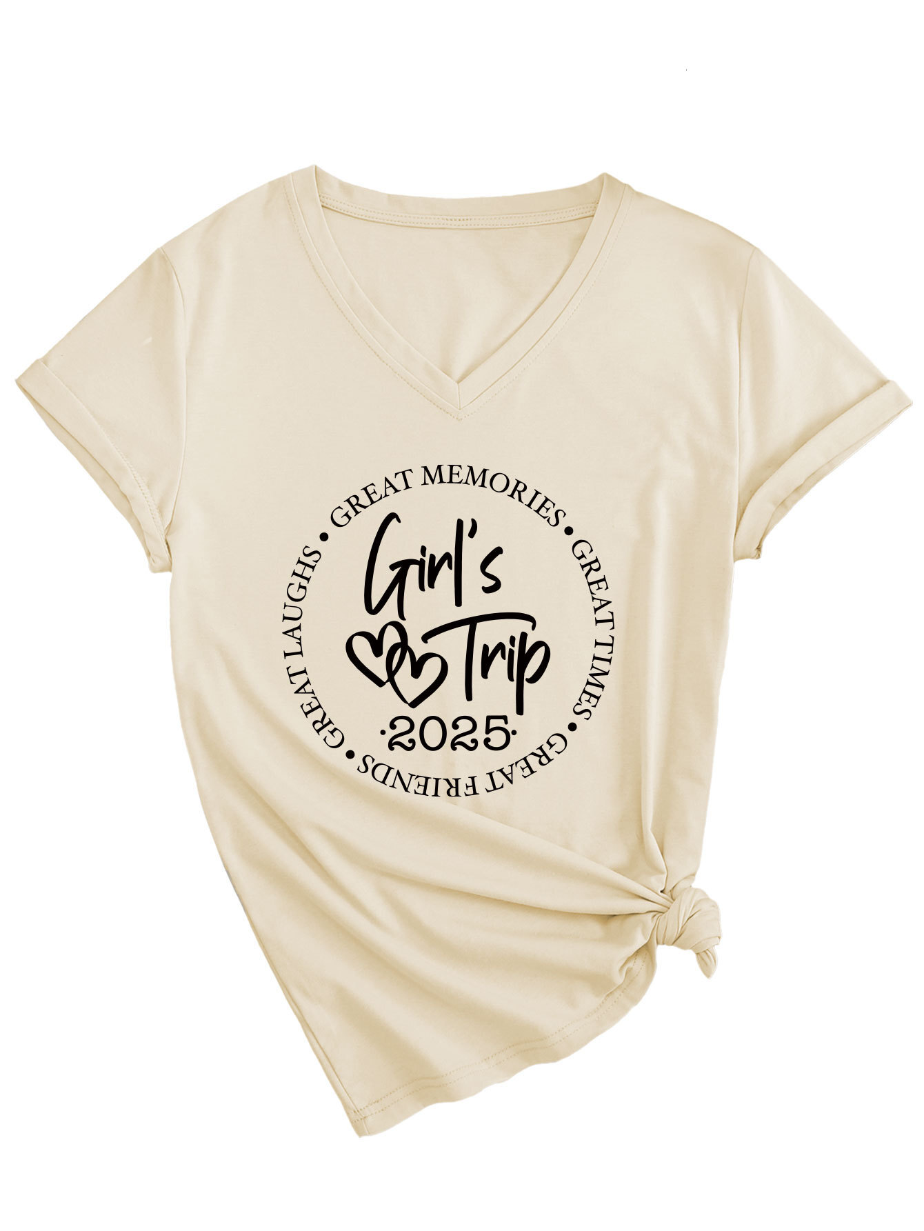 Designer's Fashionable, Versatile, Sexy, Casual And Comfortable Girl's Journey 2025 Women's Slim Fit V-neck Short Sleeved T-shirt