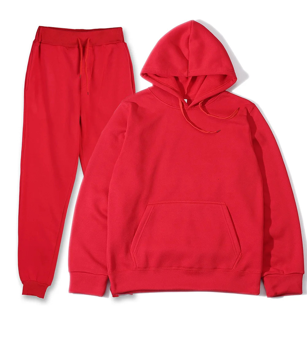 Mens autumn and winter solid color hooded sweatshirtpants two-piece fashionable casual sports suit size S-3XL mens track and field suit 250214
