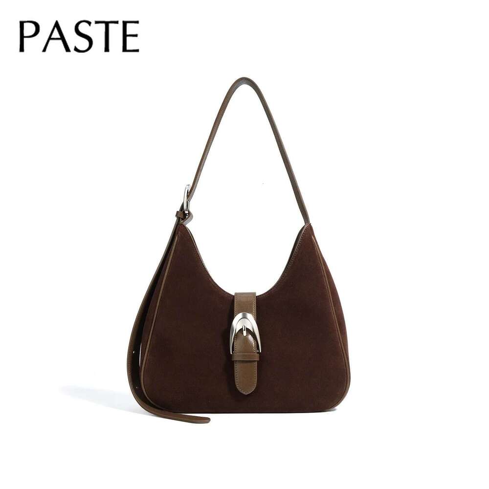 French Niche Design Matte Grey High-End Women Single Shoulder Bag Suede Calfskin Leather Female Handbag Lady Daily Purses
