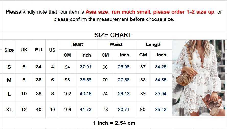 Womens Boho V-Neck Lace Dress Bikini Mini Set Crochet Print Knit Beach Swimwear Cover Up Flared Ruffles Long Sleeve SundressW250214