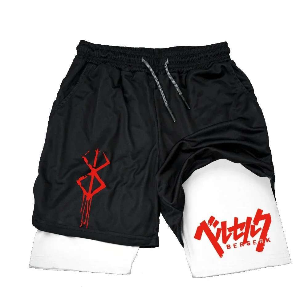 Men's Quick Drying Compression 2 In 1 GYM Breathable Shorts Printed Sports Fiess Double Layer Workout Tight Short Pants