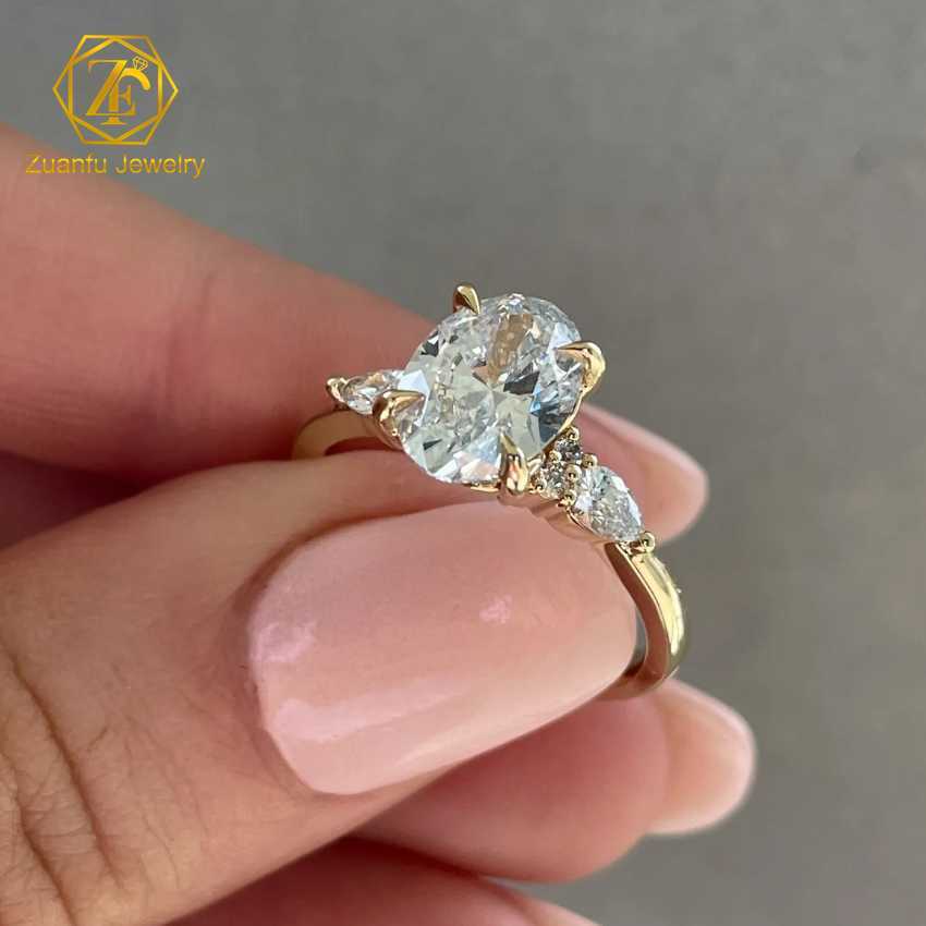 Fine Jewelry 14K Yellow Gold Oval Shape Cvd Diamond Ring 1.5CT 6x8mm Lab Created Diamond Ring for Women