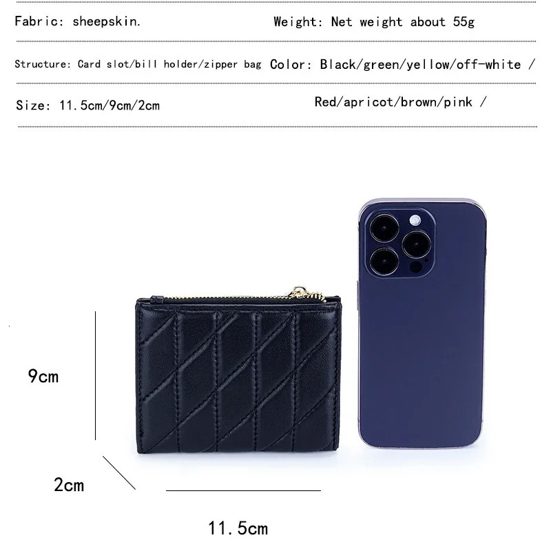 Women Genuine Leather Wallet High Quality Sheepskin Small Bifold Zipper Pocket Wallet Card Case Purse with Zipper Short Wallet 250207