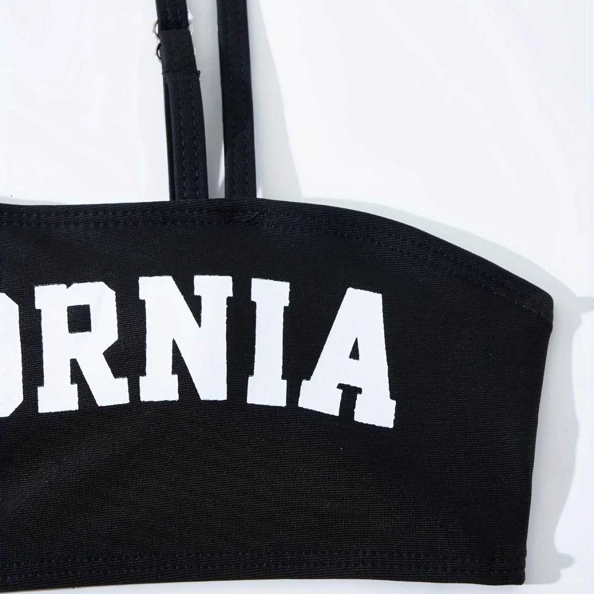 Girls 3pack Letter Print Sports Bikini Kids Swimsuit High Waist Shorts 8-12 Years Childrens Swimwear 2025 Teens Bathing SuitXJ250214