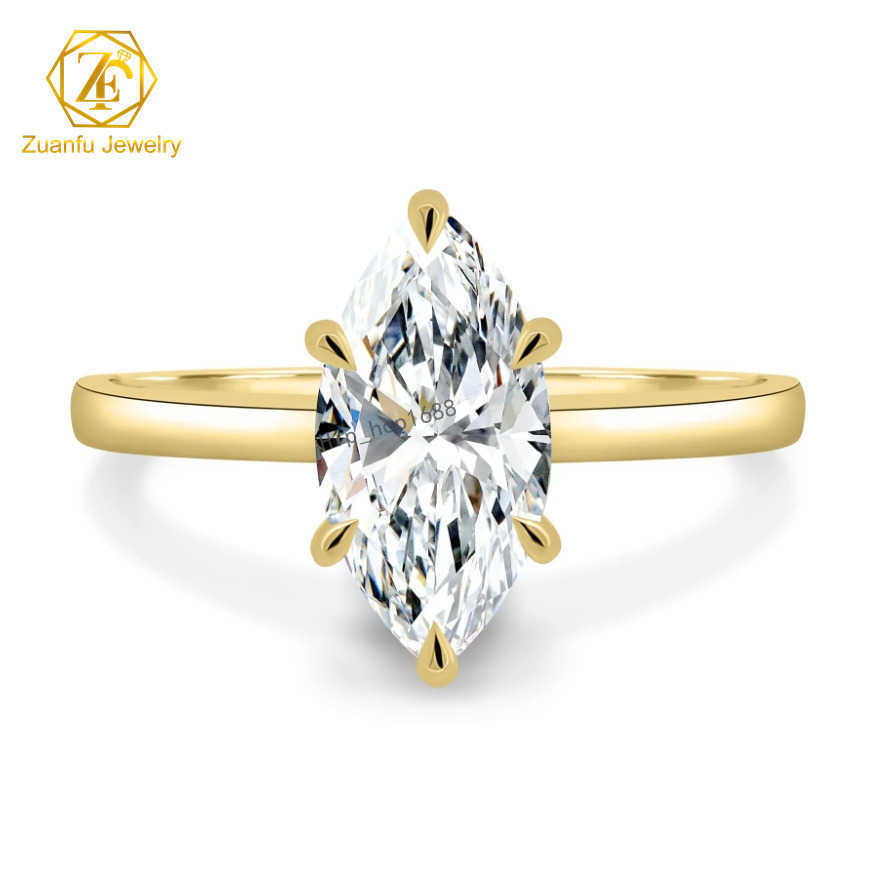 Fancy Cut 1CT 2CT Lab Grown Diamond CVD HPHT Engraved Gold 18K Solid Gold Lab Diamond Ring for Women Wedding