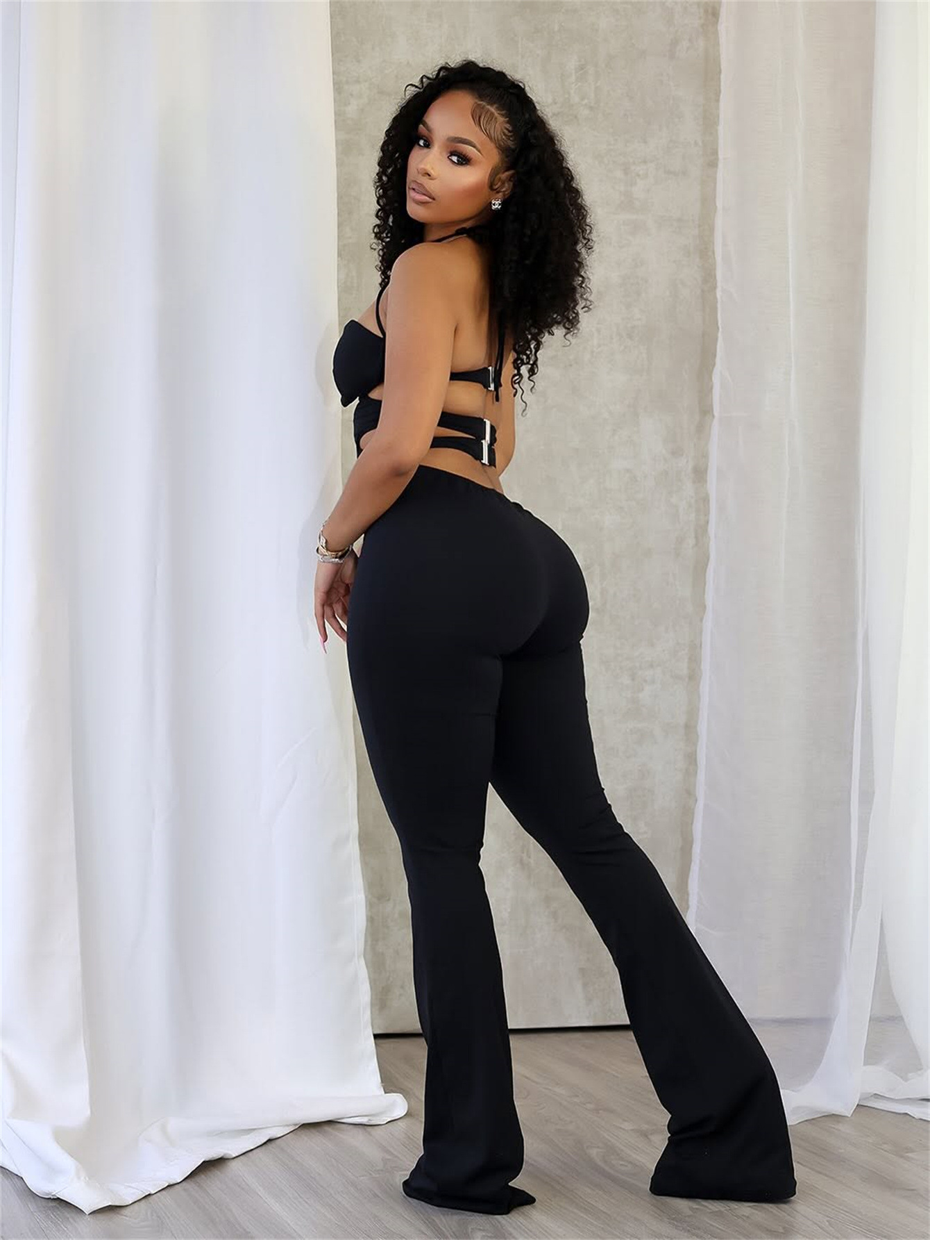 K233 Fashion trend slim sexy halter neck tie design backless jumpsuit