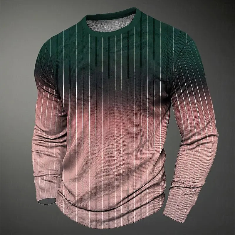 Color Block Stripes 3D Print Mens Street Style T Shirt Sports Outdoor Holiday Going Out T-shirt Long Sleeve Crew Neck Shirt Top 250213