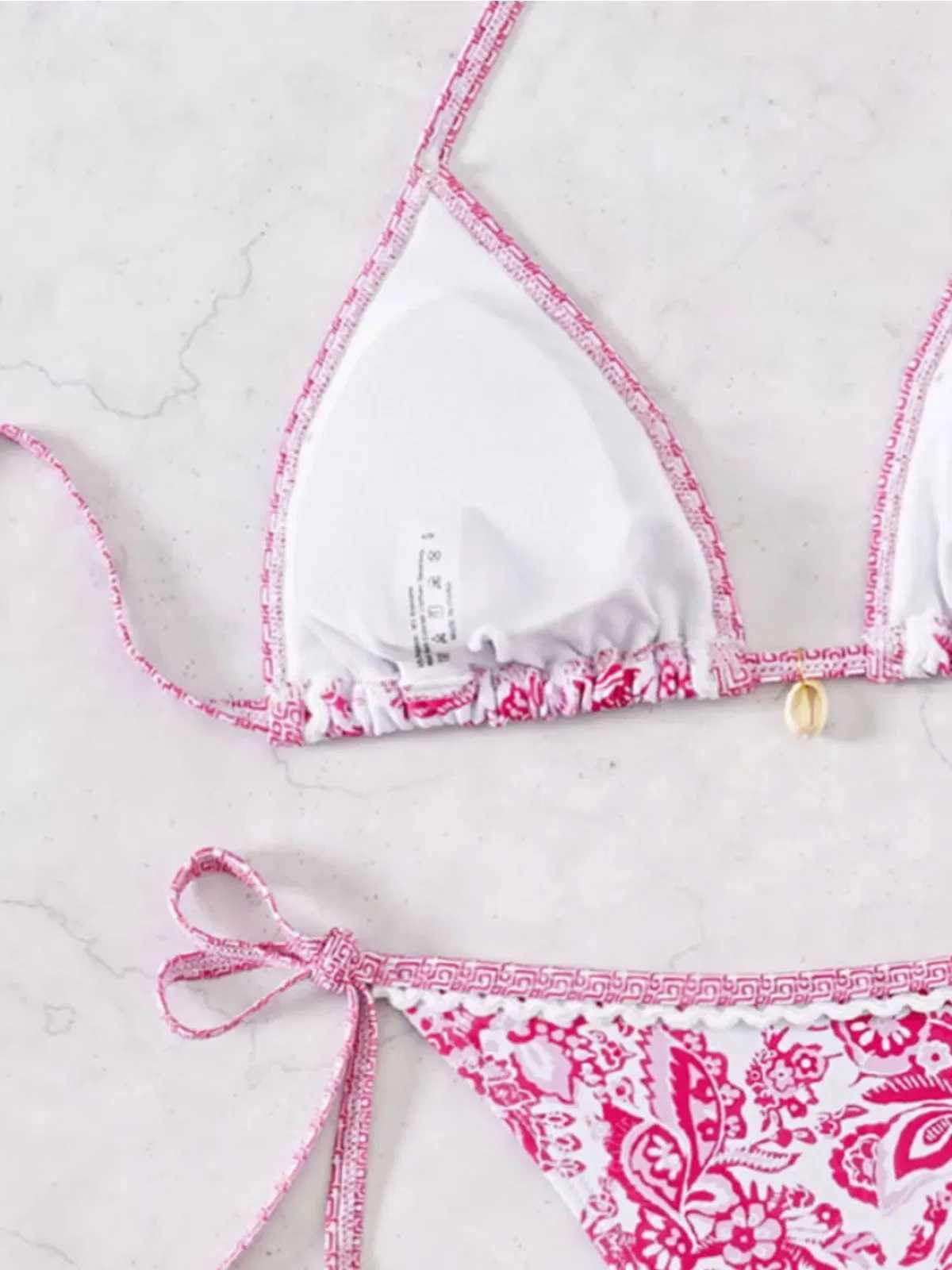 Flower Print Two Piece Swimsuit for Women Sexy Halter Backless Bikini Set 2024 Summer Triangle Bra Beach Vacation SwimwearW250214