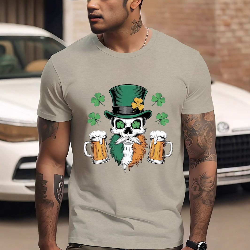 Designer Fashion Trend 2025 New Men's St. Patrick's Day Casual Round Neck Short Sleeved T-shirt