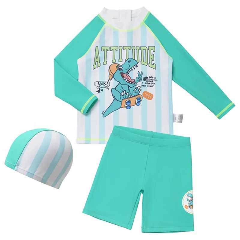 3 Pcs New Boys Swimsuit Sun Protection UPF 50+ Long Sleeve Swimming Sunsuit Hat Split Children Fluorescent Bathing SuitsXJ250214