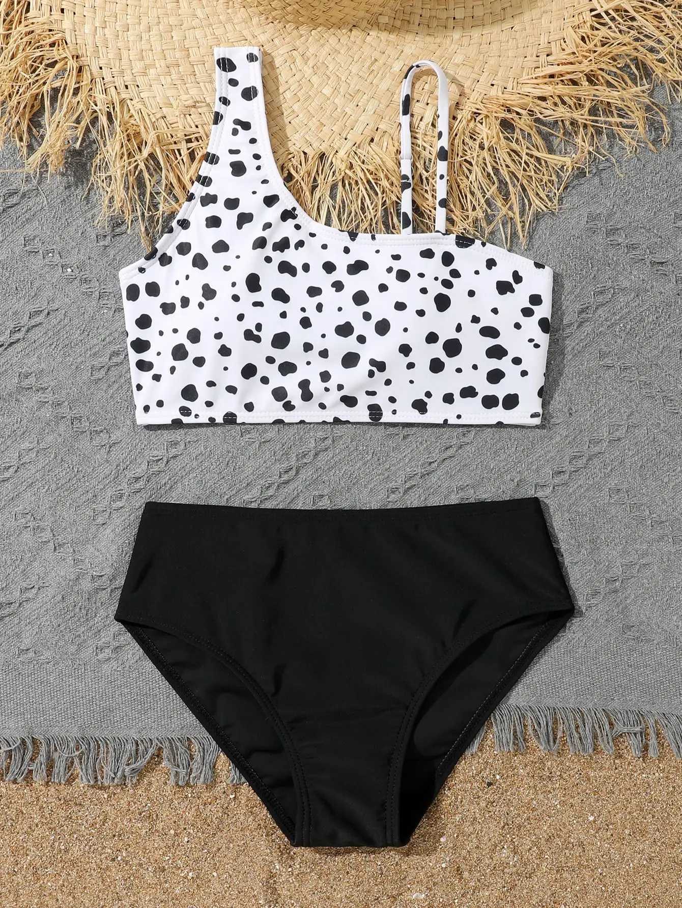 Leopard Bikinis 2023 Girls Swimsuit One Shoulder Kids Swimwear Female Childrens Bathers Bathing Swimming Swim Suit BeachwearXJ250214