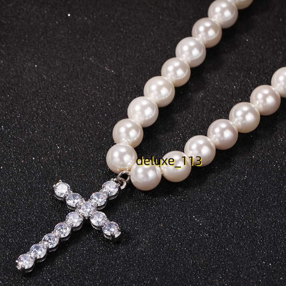 Minimalist Cross Pendant 8-10mm Pearl Necklace Hip Hop Fashion Men's and Women's Accessories