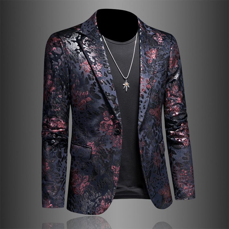 H211Trendy 2025 Autumn Floral Pattern Men's Suit Coat - Elegant Korean Fashion