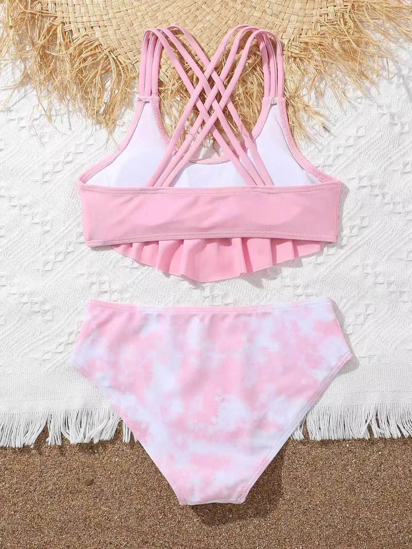 Ruffle Bikini 2023 Girls Swimsuit Kids Swimwear Female Childrens Bathers Bathing Swimming Swim Suit BeachwearXJ250214