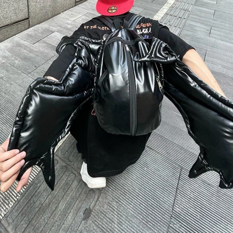 Personality Streetwear Hip-hop Bat Bags Y2k Aesthetic Fashion Vintage Backpack Pu Leather Zipper Casual Backpacks 250122