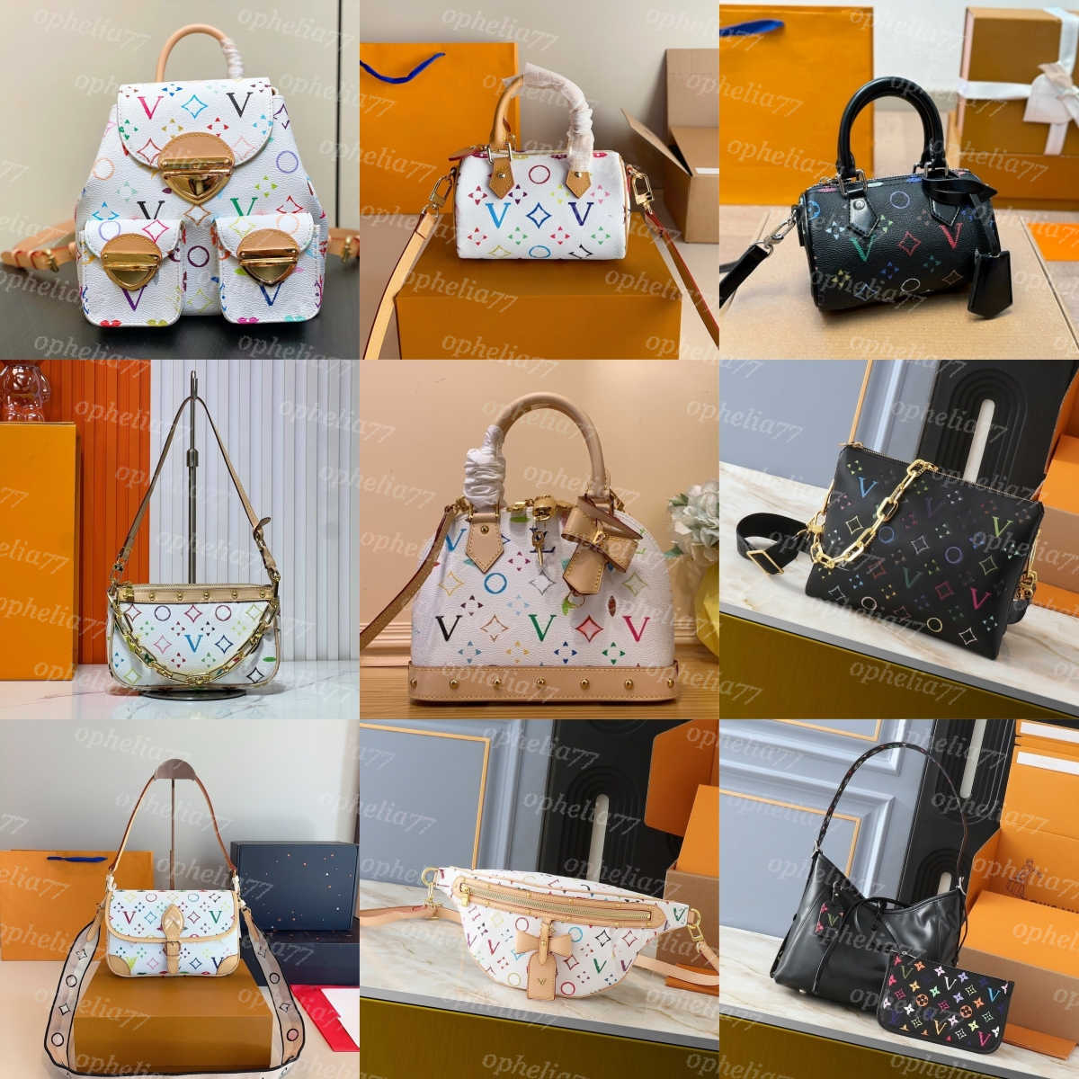 Monogram Multicolor Luxury bags leather Murakami Takashi handbag baguette speedys carryalls Embossed flower composite lady beach woman bag purse wallets Y2K