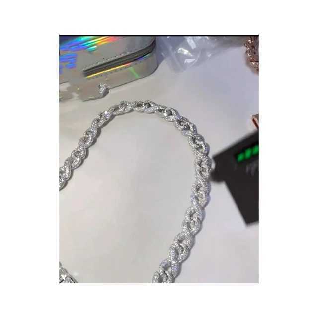 14mm Infinity Link Chain Vvs Moissanite Dia Stubbed Sterling Sier White Gold Plated 18-24