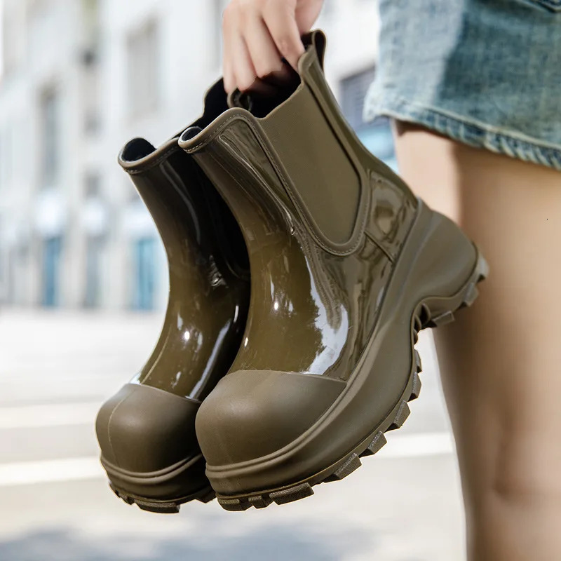 Strongshen fashionable womens rain boots waterproof Chelsea boots outdoor anti slip womens work boots high-quality platform EVA shoes 250213