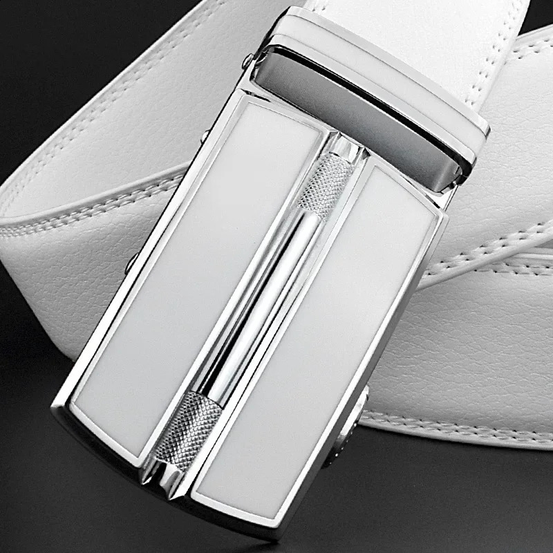 Elegant White Color Men Women Unisex Leather Belt Genuine Leather Automatic Buckle 3.5cm Width Men Waist Straps for Jeans 250213