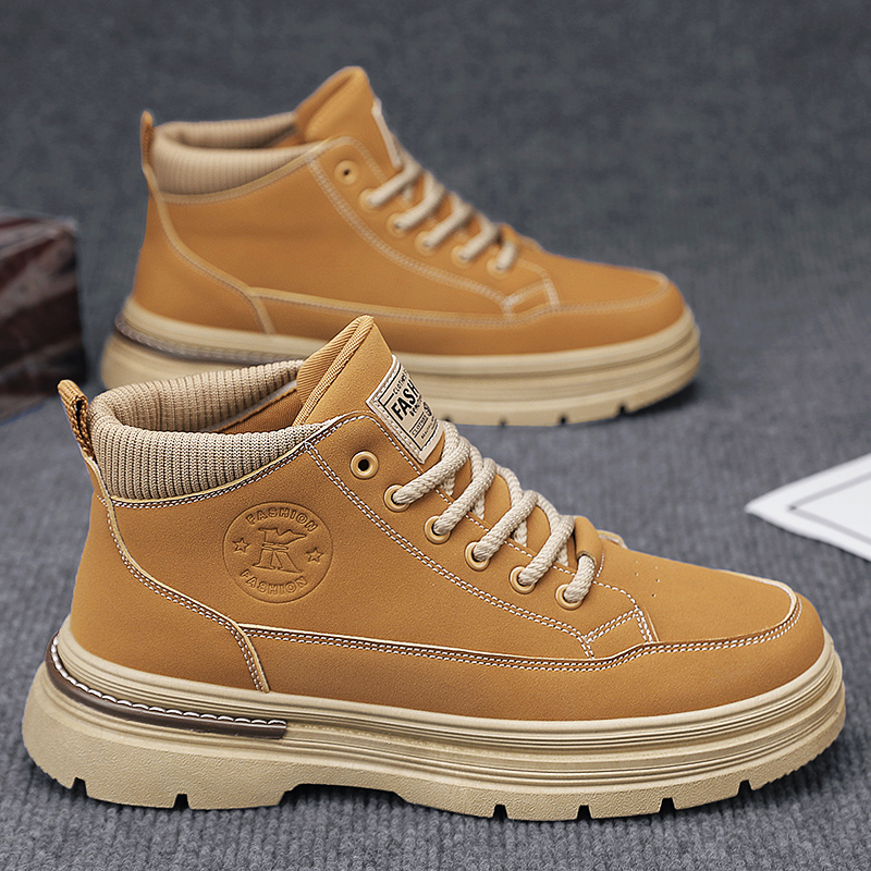 Men Fashion Thick Sole Short Boots Simple Style Versatile Triple New Black Brown Light Hot Tan Free Shipping