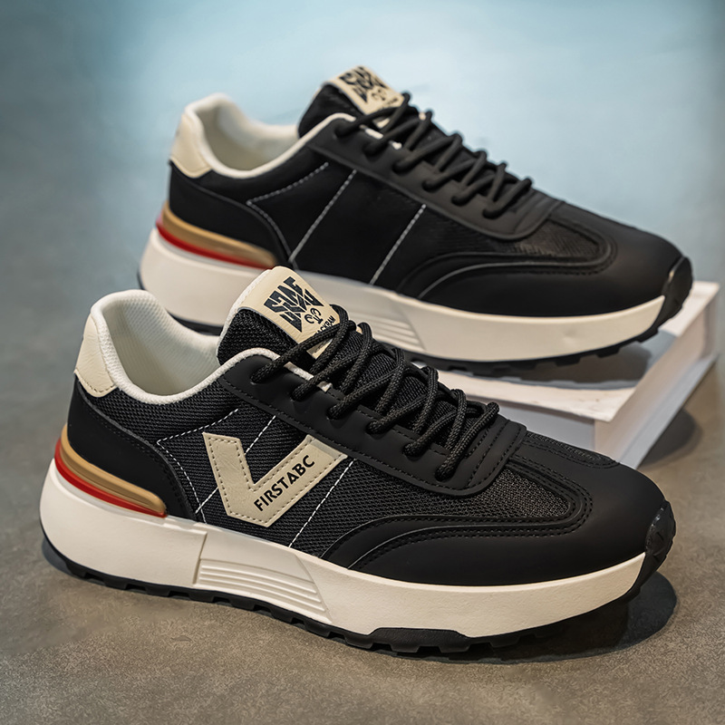 Men Sports Shoes Thick Sole Mesh Breathable Simple Style Versatile Running Sneakers Triple Black Beige Grey NEW hot Free shipping