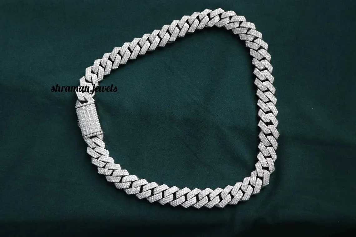 925 Silver Iced Out 18mm Moissanite Round Diamond Cuban Link Chain Diamond Choker Chain for Women