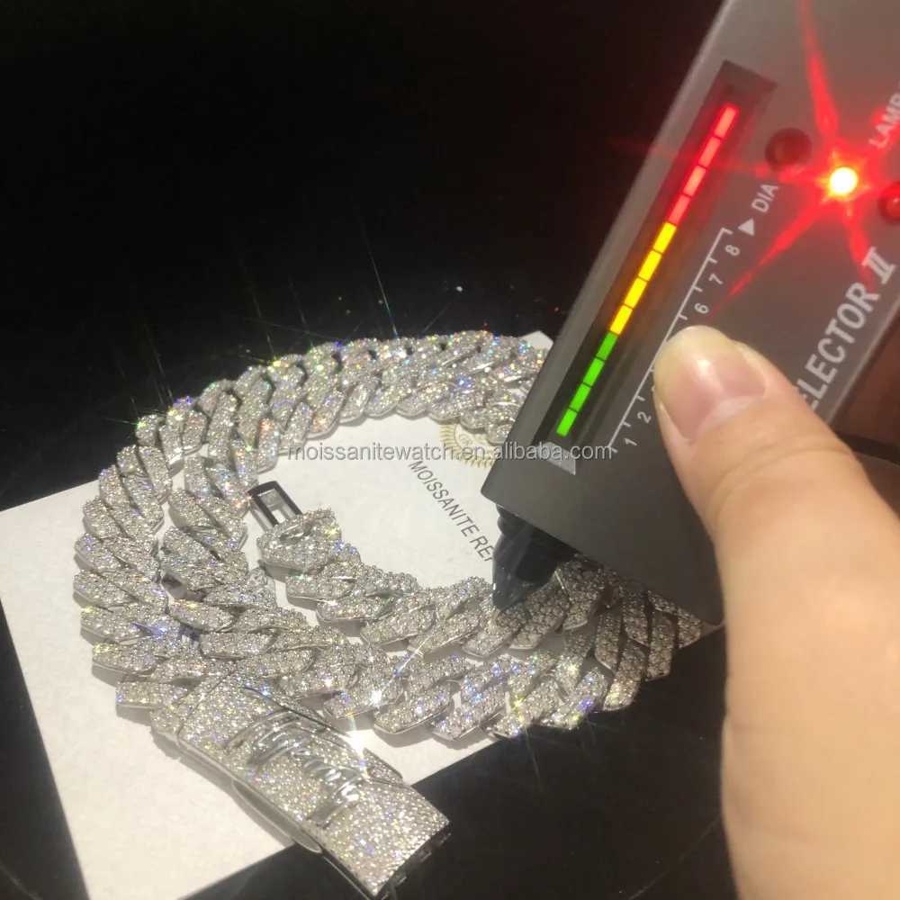 Hip Hop Jewelry Mens Iced Custom Cuban Chain S925 Sterling Silver Vvs Moissanite Luxury Cuban Chain Necklace